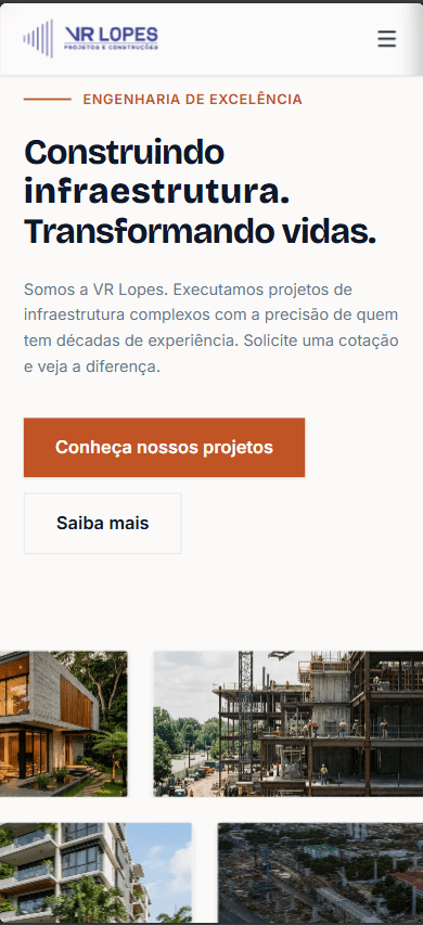 Versão mobile do site VR Lopes